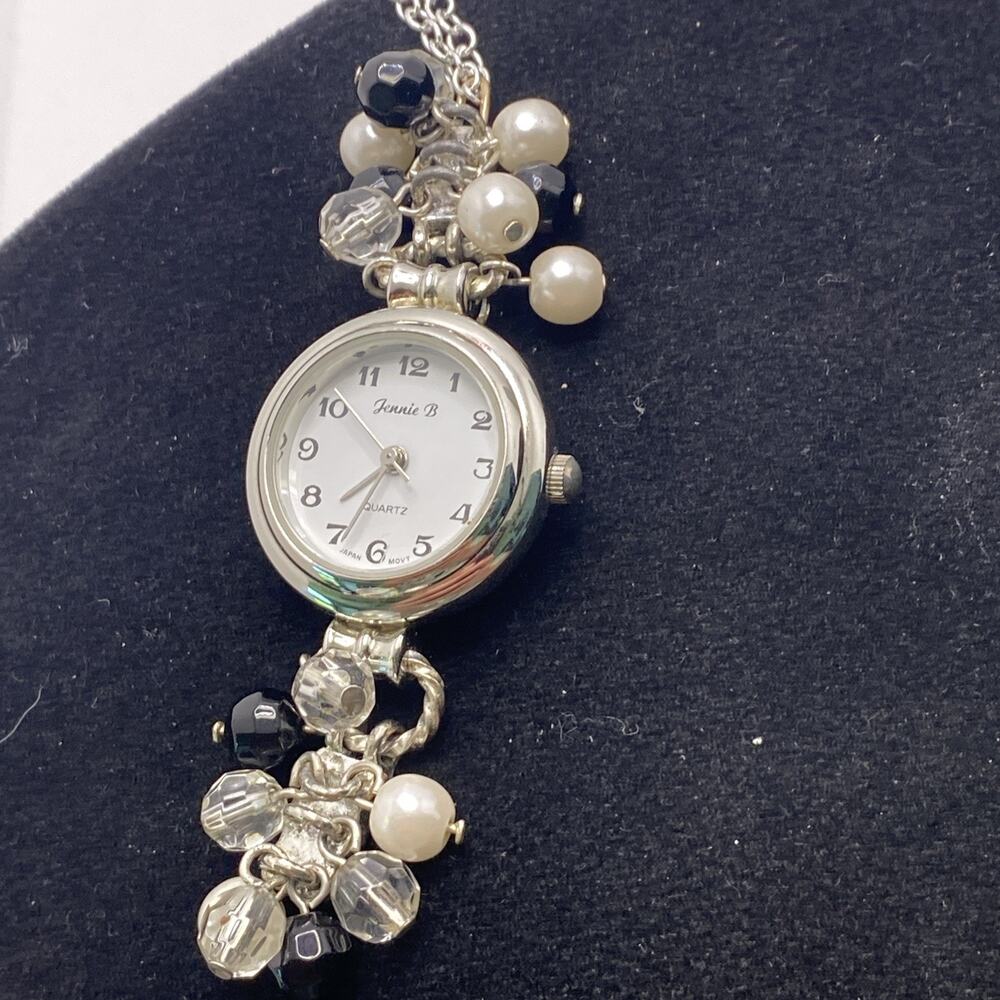Jennie B Womens Custom Beaded Silver Watch Necklace New Battery